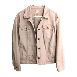 NorthCrest Safari Jacket Coat Women' SZ L Khaki Button-up Pockets Long Sleeve